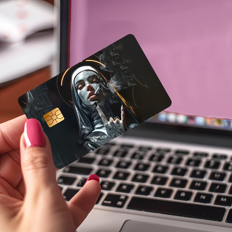 🤘 Стикер за Банкова Карта – „Монахинята с Наглото Послание“