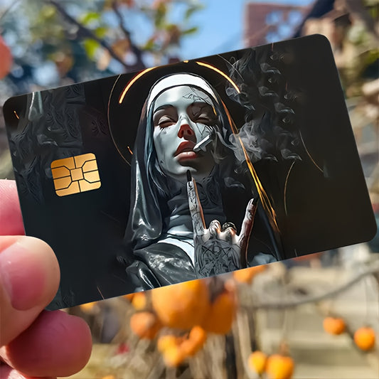 🤘 Стикер за Банкова Карта – „Монахинята с Наглото Послание“