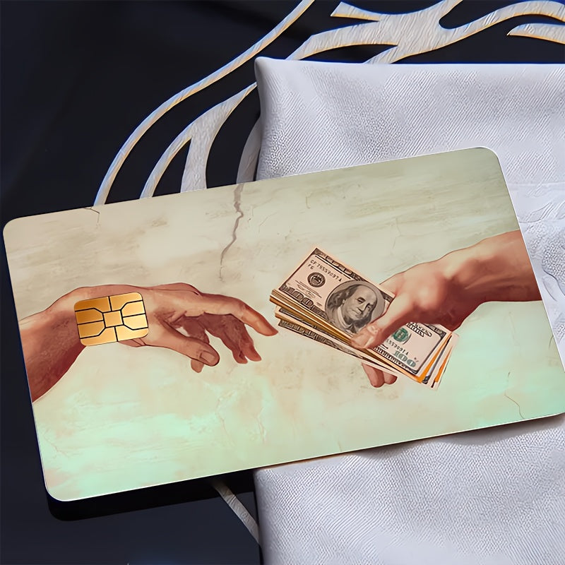 💵 Стикер за Банкова Карта – „Сътворението“ с Доларови Банкноти