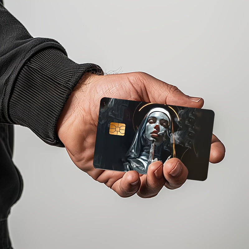 🤘 Стикер за Банкова Карта – „Монахинята с Наглото Послание“