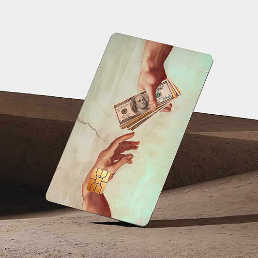 💵 Стикер за Банкова Карта – „Сътворението“ с Доларови Банкноти