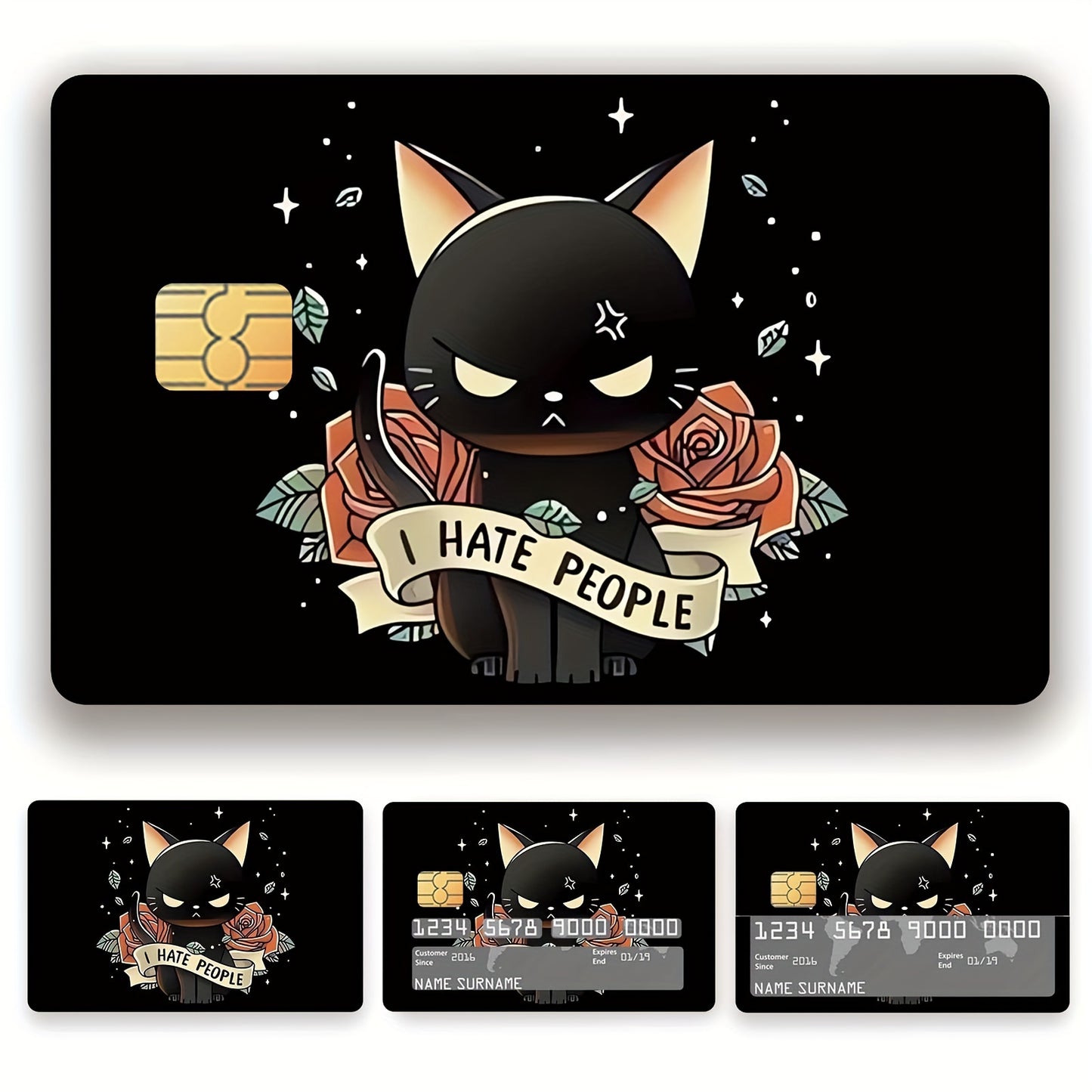 😾 Стикер за Банкова Карта – „I Hate People – Angry Cat“