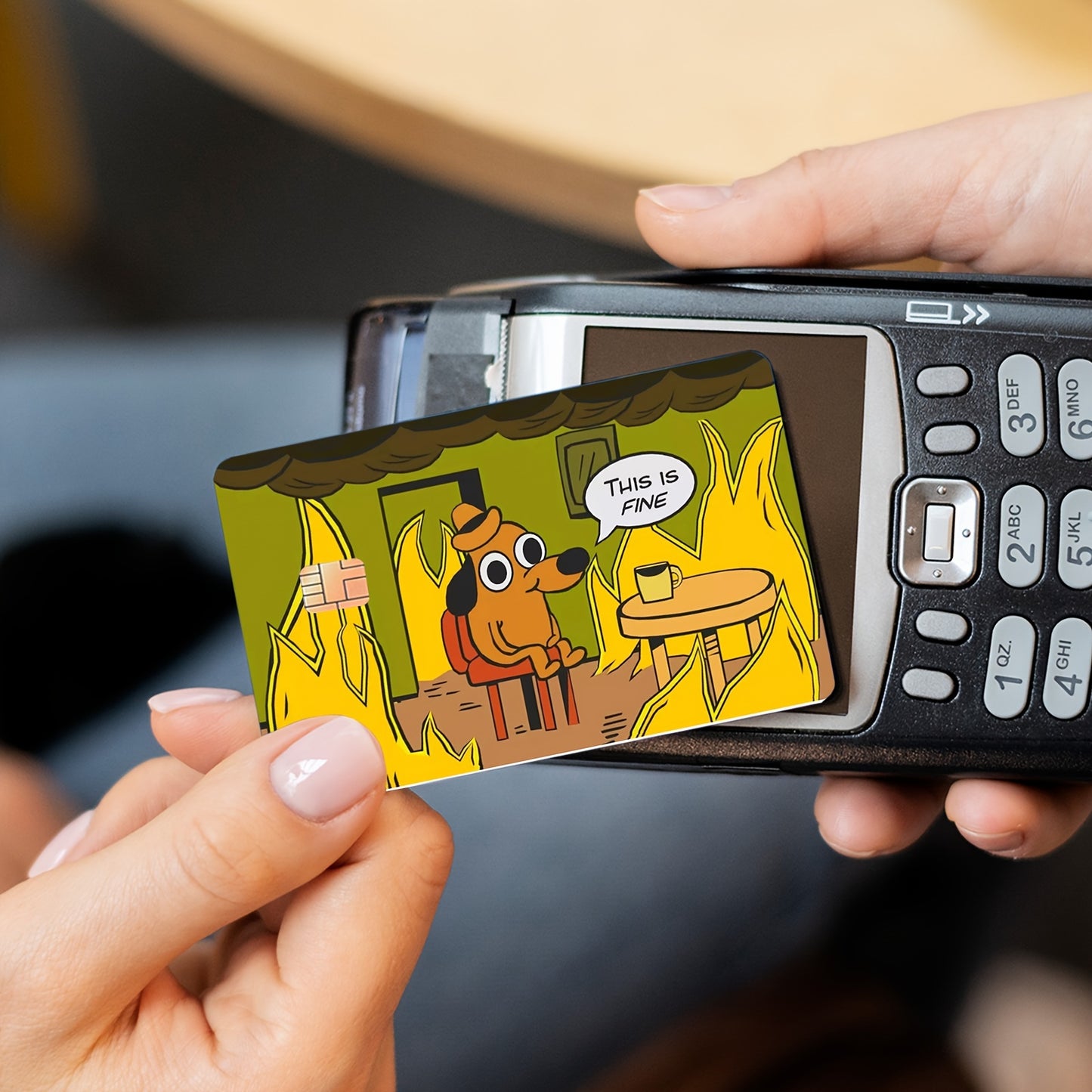 🔥 Стикер за Банкова Карта – „This Is Fine“